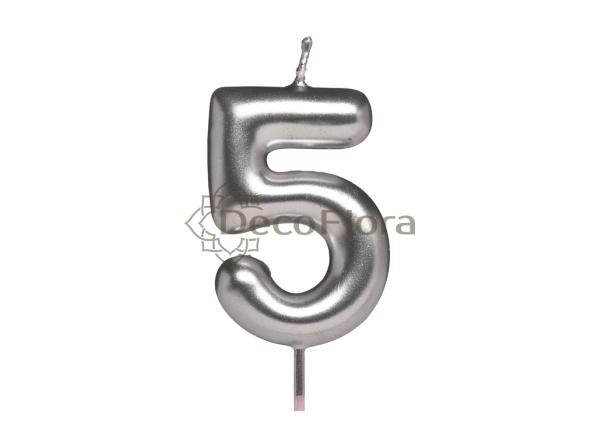 Свеча Цифра 5 Серебро 6см 