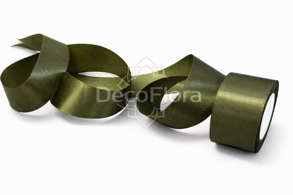 Лента атласная 5cm*25ярд - 110 - тёмно-фисташковая