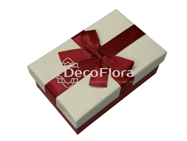 Коробка Прямоугольная подарочная 16*10*6,2 см с бантом бежевая/красная