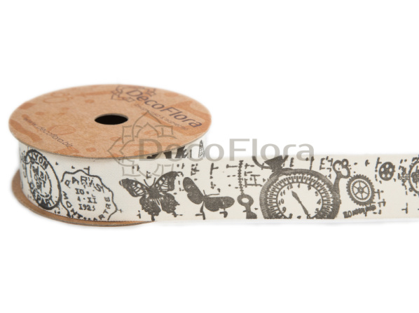 Лента декоративная ХБ 2,5см*2м часы, бабочки  