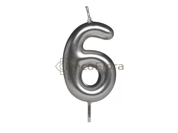 Свеча Цифра 6 Серебро 6см 