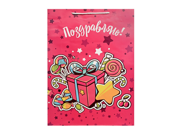 Пакет подарочный 33х45х10 см Подарок Поздравляю