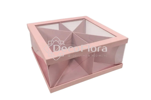 Коробка сборная с окошком 30*30*15см квадрат розовая