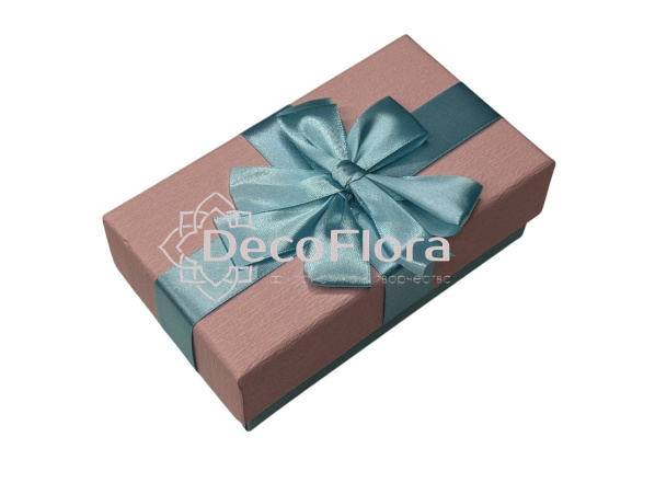 Коробка Прямоугольная подарочная 15,5*9*5,8 см с двойным бантом розовая/аквамарин