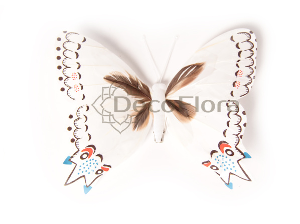Бабочка 18см на прищепке белая с узором павлиний глаз (12 штук)